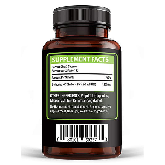 Berberine HCL, 1200mg per Serving, 90 Capsules
