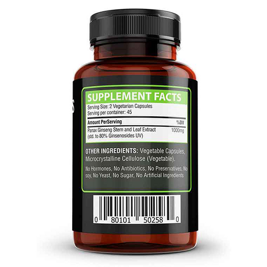 Ginseng - Korean Red Panax Ginseng 1000 MG, 80% Ginsenosides, 90 Veggie Capsules