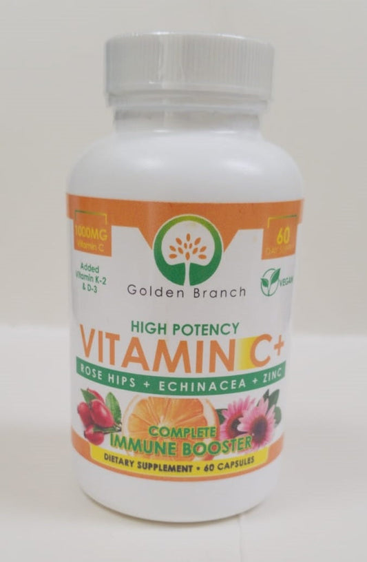 High Potency Vitamin C + Rosehips + Echinacea + Zinc, Complete Immune Booster, 60 capsules