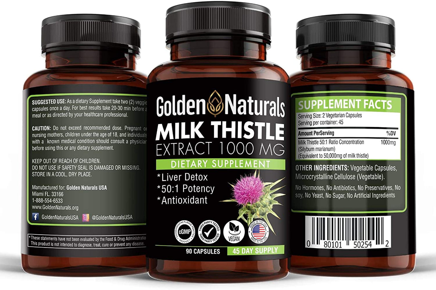 Organic Milk Thistle 1000 Milligram, Highly Potent 50:1 (Silymarin Marianum) Concentrated Extract for Liver Care and Detox, 90 Veggie Capsules