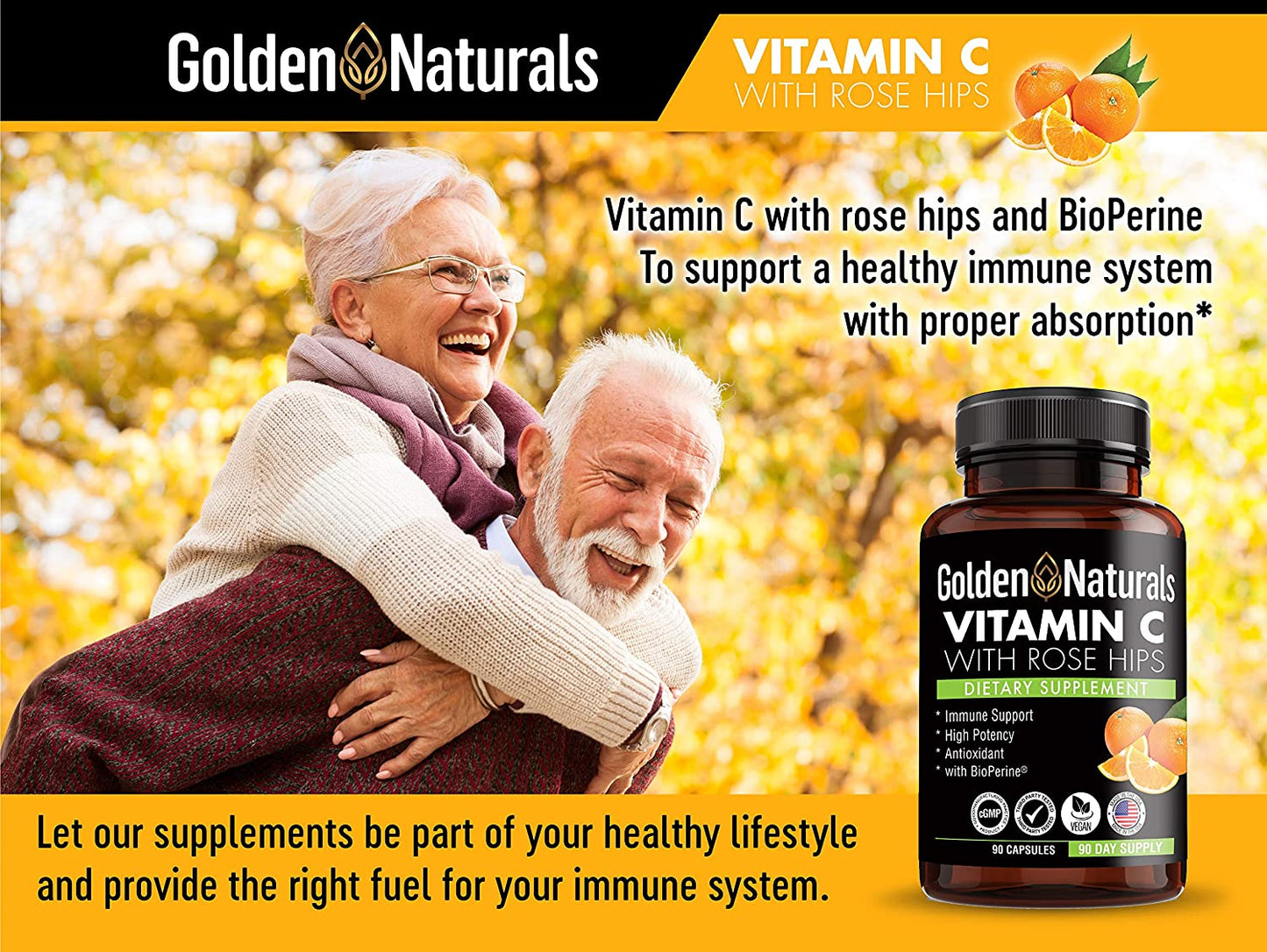 Vitamin C with All Natural Rose Hips, 1000mg, 90 Capsules